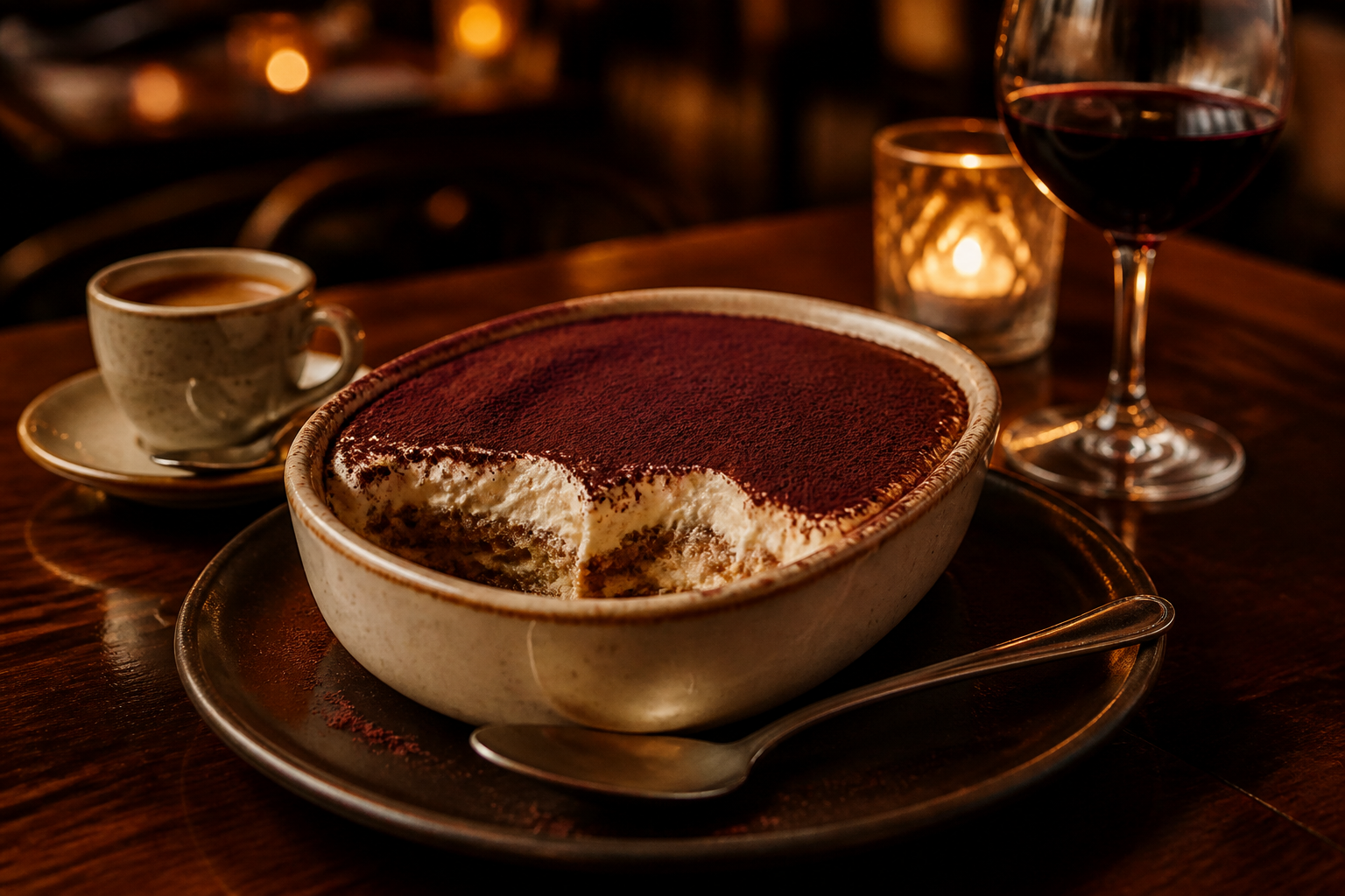 Tiramisu with espresso and wine